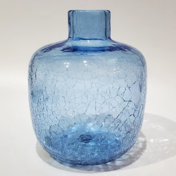 MCM Blenko #6424 Handcrafted Rare Ice Blue Crackle Art Glass Vase by Joel Myers - Picture 16 of 16